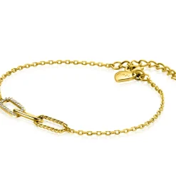ZINZI gold plated zilveren schakel armband met drie paperclip schakels, glad bewerkt witte zirconia's ZIA2330Y