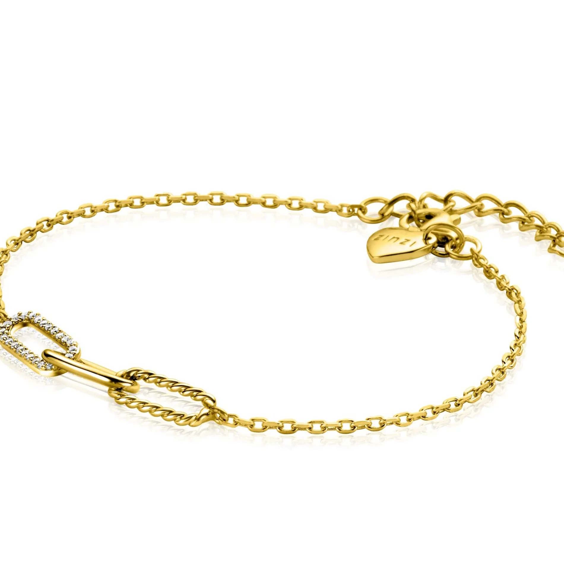 ZINZI gold plated zilveren schakel armband met drie paperclip schakels, glad bewerkt witte zirconia's ZIA2330Y
