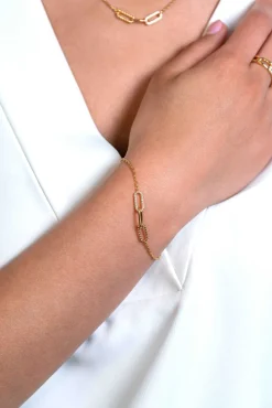ZINZI gold plated zilveren schakel armband met drie paperclip schakels, glad bewerkt witte zirconia's ZIA2330Y