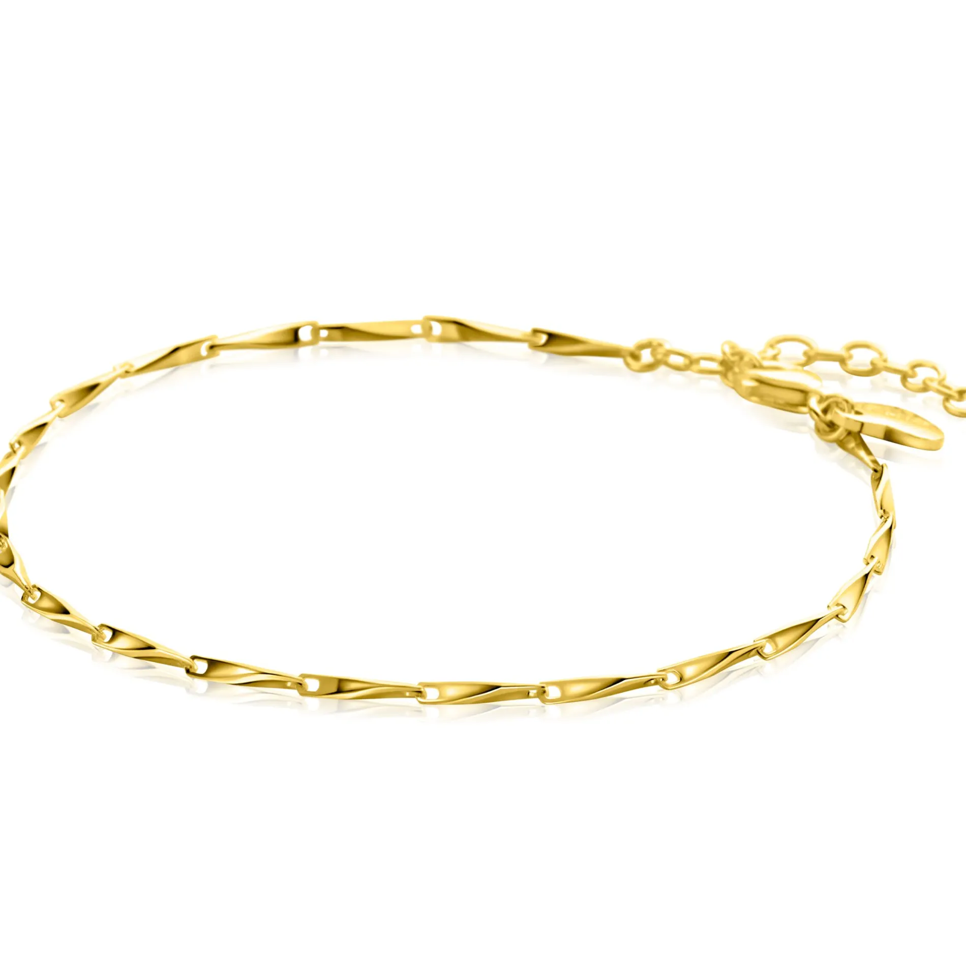 ZINZI gold plated zilveren schakel armband met glinsterende pijlvormige schakels 1,5mm breed 17,5-20cm ZIA2414G