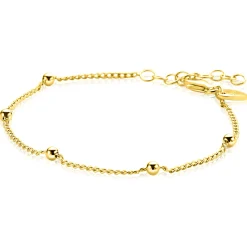 ZINZI gold plated zilveren gourmet schakelarmband met vijf glanzende bolletjes (3mm breed) ZIA2714G