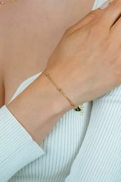 ZINZI gold plated zilveren gourmet schakelarmband met vijf glanzende bolletjes (3mm breed) ZIA2714G