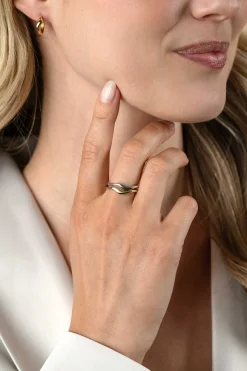 ZINZI gold plated zilveren ring organisch gevormd 3,5mm breed ZIR2627G