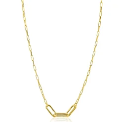 ZINZI gold plated zilveren schakelketting paperclip en 3 grotere ovale schakels 40-45cm ZIC2522