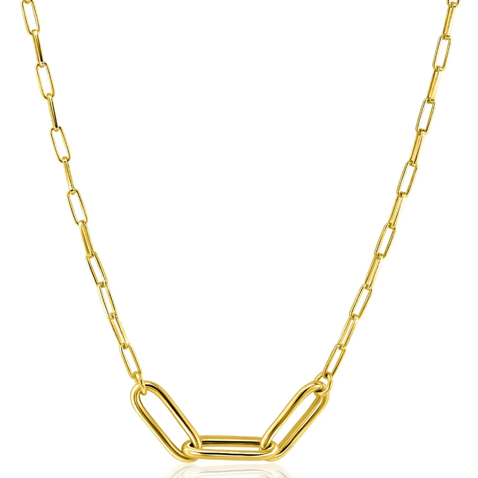 ZINZI gold plated zilveren schakelketting paperclip en 3 grotere ovale schakels 40-45cm ZIC2522