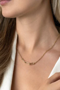 ZINZI gold plated zilveren schakelketting paperclip en 3 grotere ovale schakels 40-45cm ZIC2522
