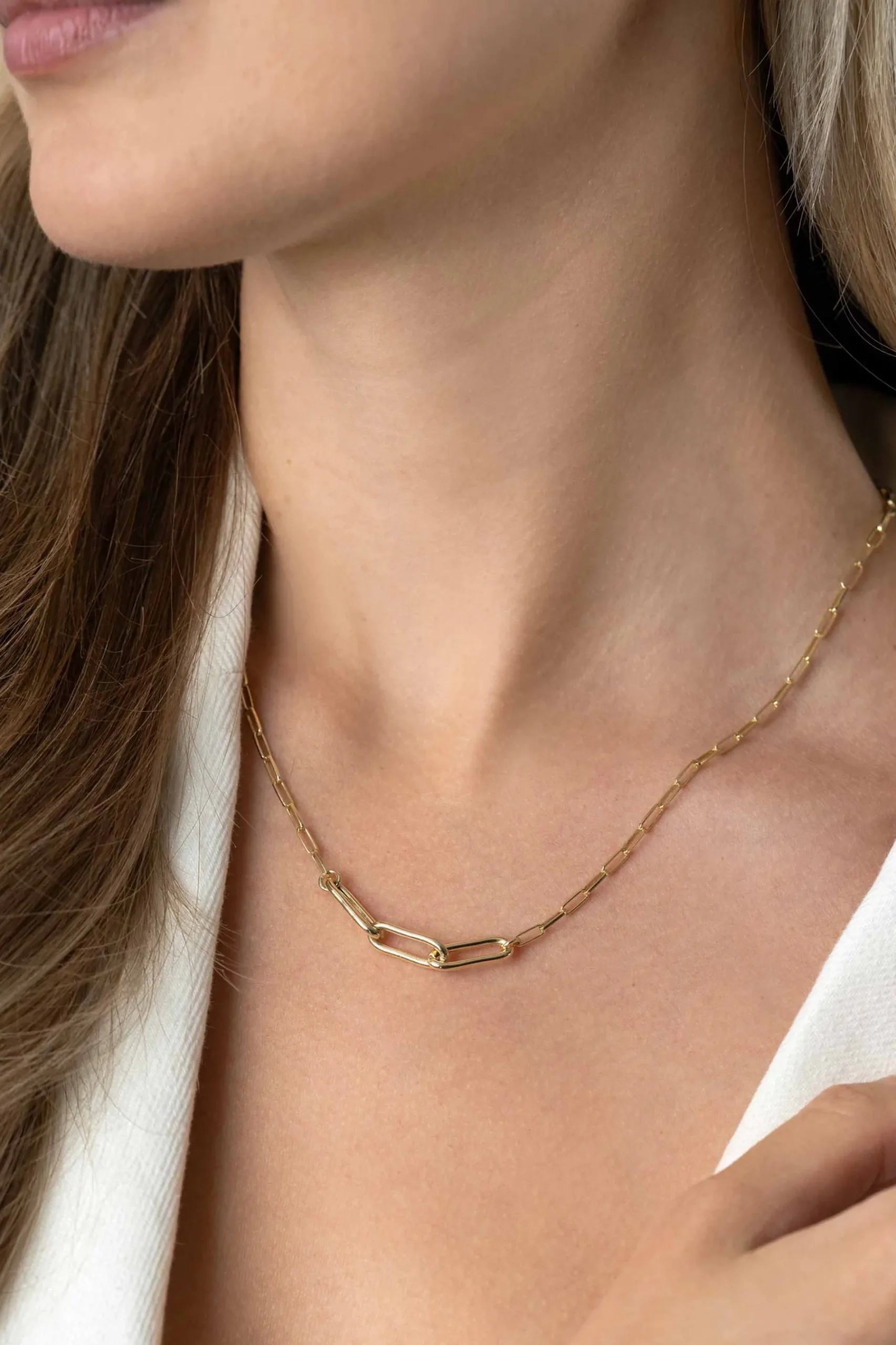 ZINZI gold plated zilveren schakelketting paperclip en 3 grotere ovale schakels 40-45cm ZIC2522