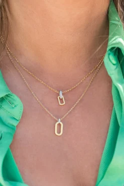 ZINZI gold plated zilveren ovale hanger 16mm met luxe hangoog bezet met witte zirconia's ZIH2297 (zonder collier)