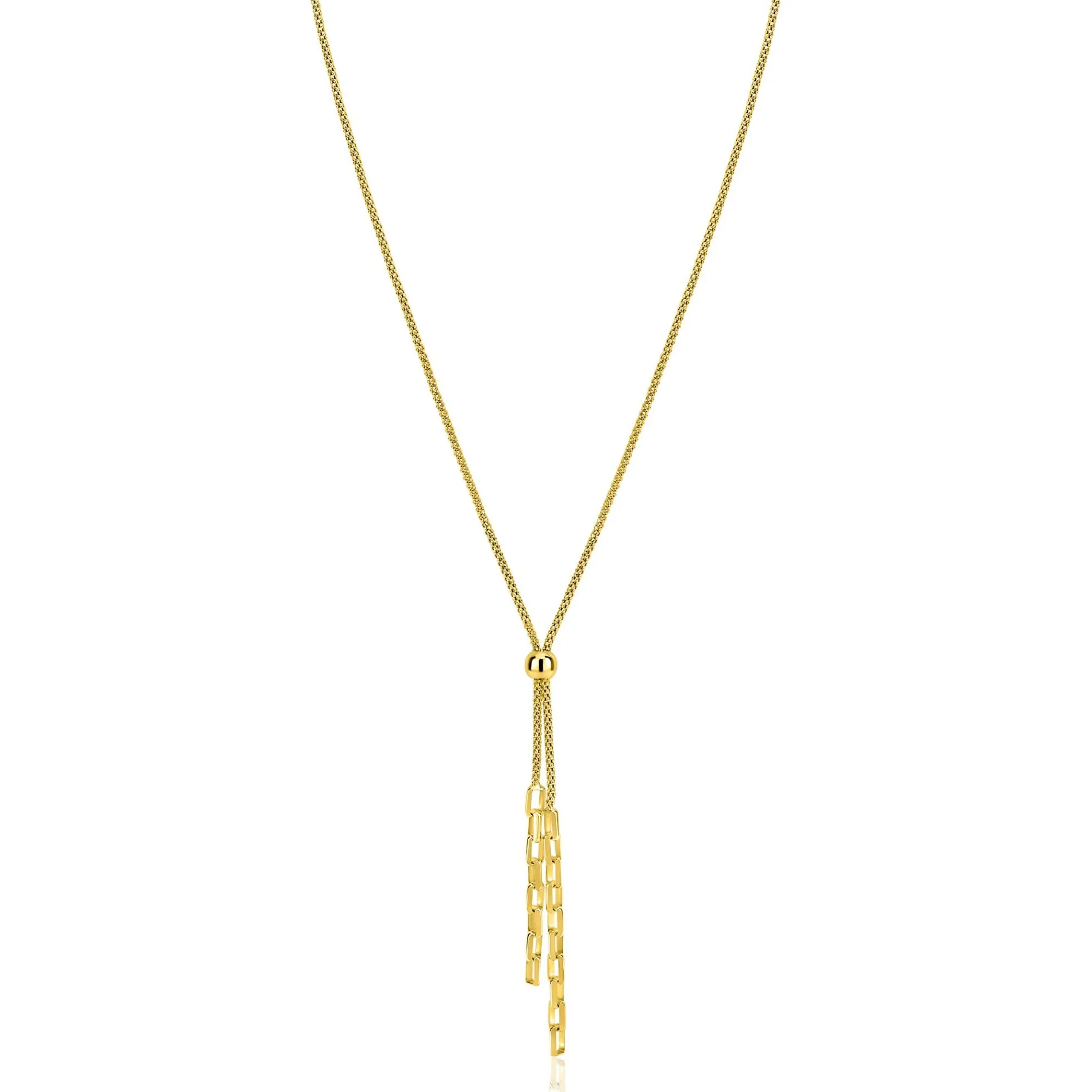 ZINZI gold plated zilveren Y-collier 43–46cm met popcorn schakel en twee bungelende kettinkjes ZIC2710G