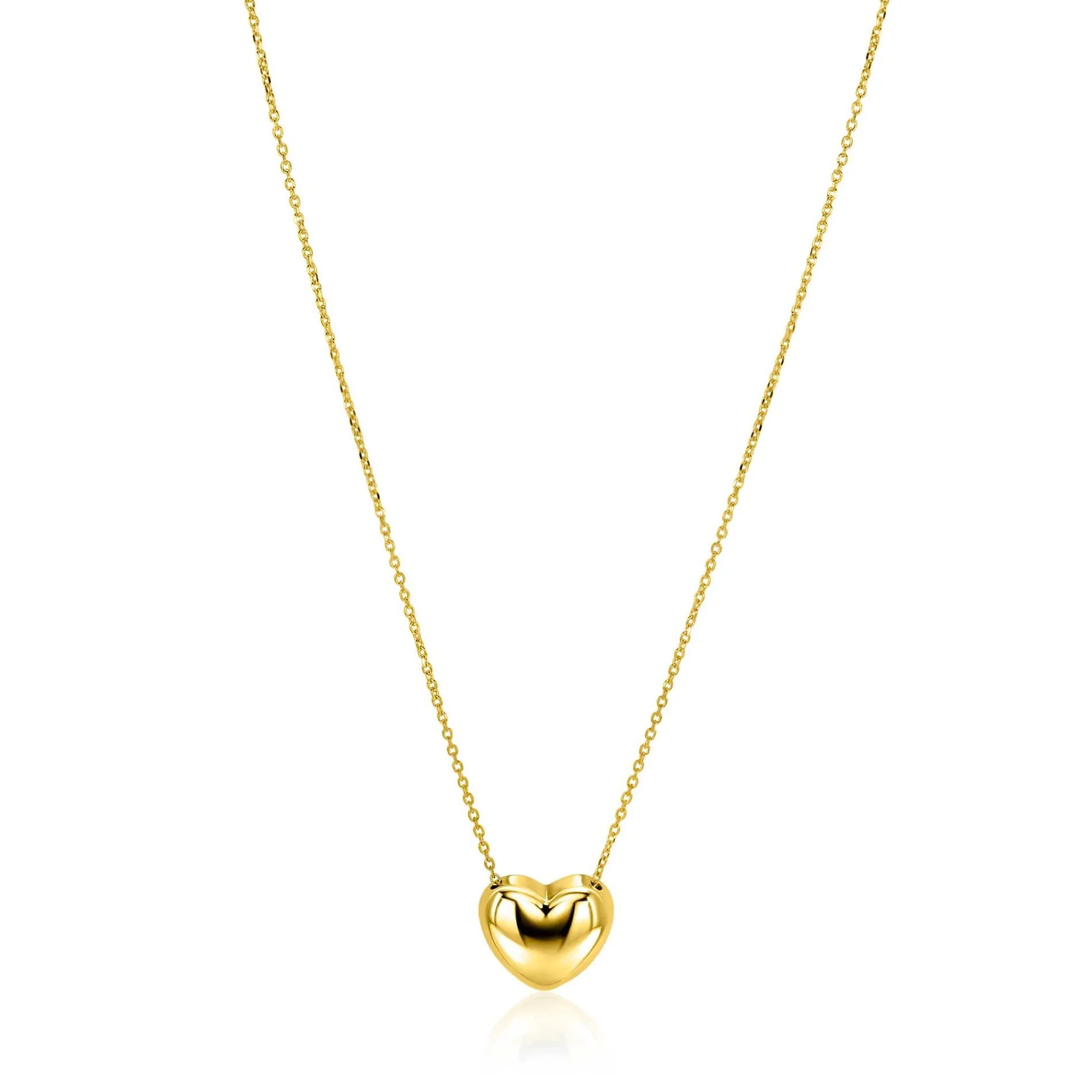 ZINZI gold plated zilveren ketting met luxe groot hart (15mm) 40-45 cm ZIC2672G