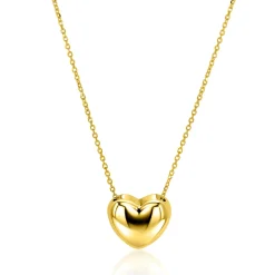 ZINZI gold plated zilveren ketting met luxe groot hart (15mm) 40-45 cm ZIC2672G