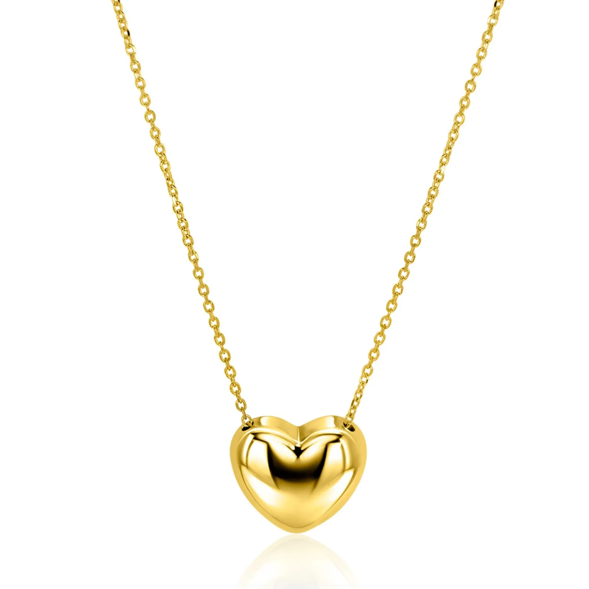 ZINZI gold plated zilveren ketting met luxe groot hart (15mm) 40-45 cm ZIC2672G