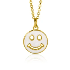 ZINZI gold plated zilveren hanger smiley rond 15mm met wit emaille ZIH2312W (zonder collier)