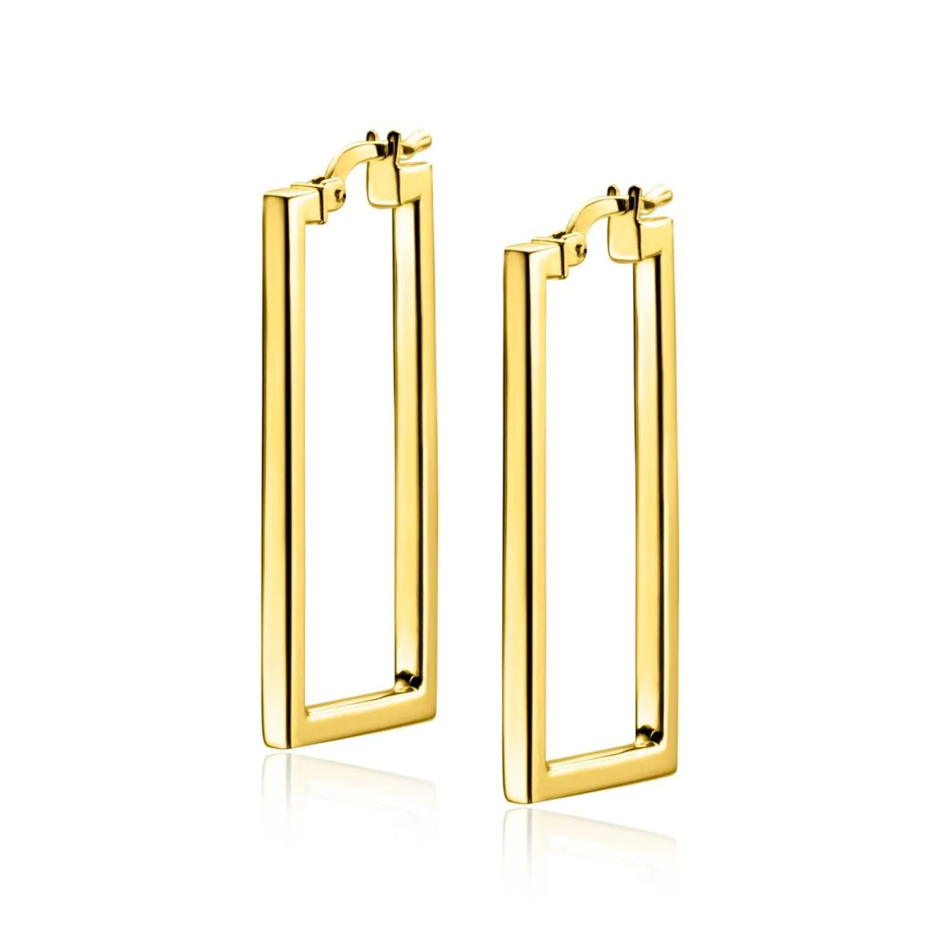 ZINZI gold plated zilveren oorringen 30mm in rechthoek vorm buisdikte 2mm ZIO2337G