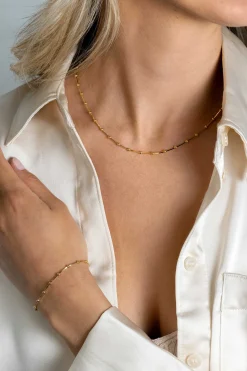 ZINZI gold plated zilveren slangen-ketting met vierkant geslepen schakels en 40 verfijnde glanzende bolletjes (2,5mm breed) 43-45cm ZIC2471G