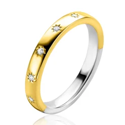 ZINZI gold plated zilveren aanschuifring met zeven ster-zettingen, bezet met witte zirconia's 3mm breed ZIR2491Y