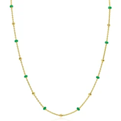 ZINZI gold plated zilveren fantasie ketting met 13 groene donuts en glanzende bolletjes 42-45cm ZIC2509