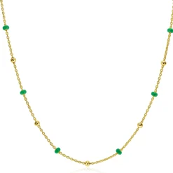 ZINZI gold plated zilveren fantasie ketting met 13 groene donuts en glanzende bolletjes 42-45cm ZIC2509