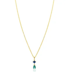 ZINZI gold plated zilveren ketting 42-45cm met luxe peervormige turquoise hanger en blauwe ruitvorm ZIC2745