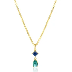 ZINZI gold plated zilveren ketting 42-45cm met luxe peervormige turquoise hanger en blauwe ruitvorm ZIC2745