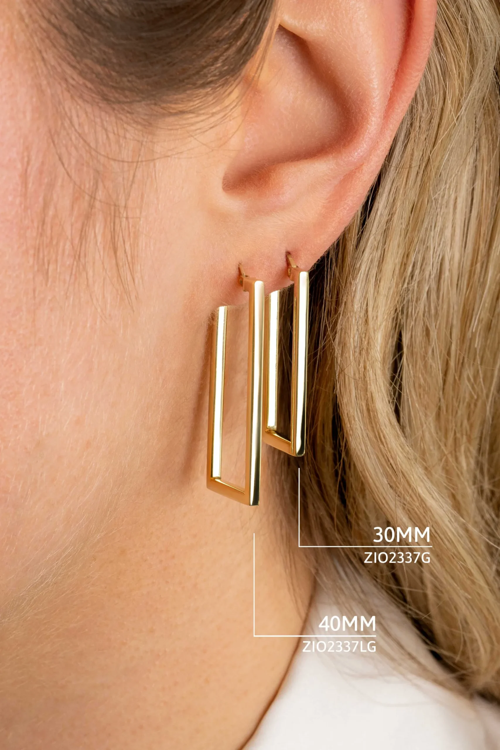 ZINZI gold plated zilveren oorringen 40mm in rechthoek vorm buisdikte 2mm ZIO2337LG