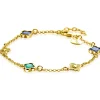ZINZI gold plated zilveren schakel armband met twee donkerblauwe klavers en een groene klaver 16-19cm ZIA2583