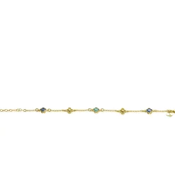 ZINZI gold plated zilveren schakel armband met twee donkerblauwe klavers en een groene klaver 16-19cm ZIA2583