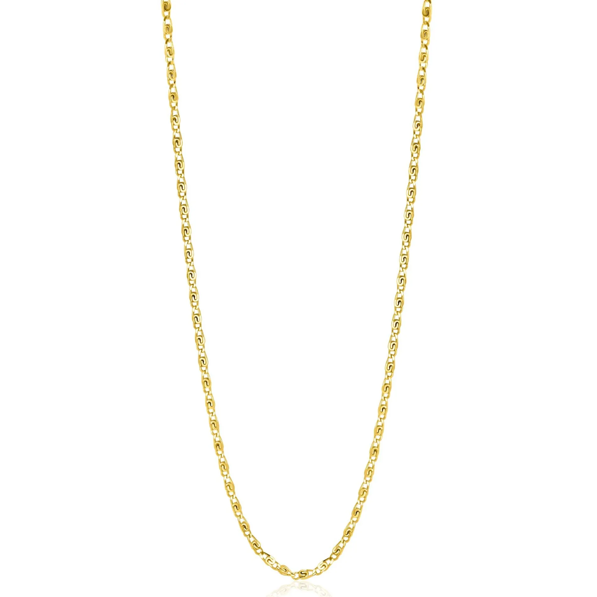 ZINZI gold plated zilveren scroll schakelketting, waarbij de schakels een dubbele krul/kronkeling maken 42-45cm ZIC2479G