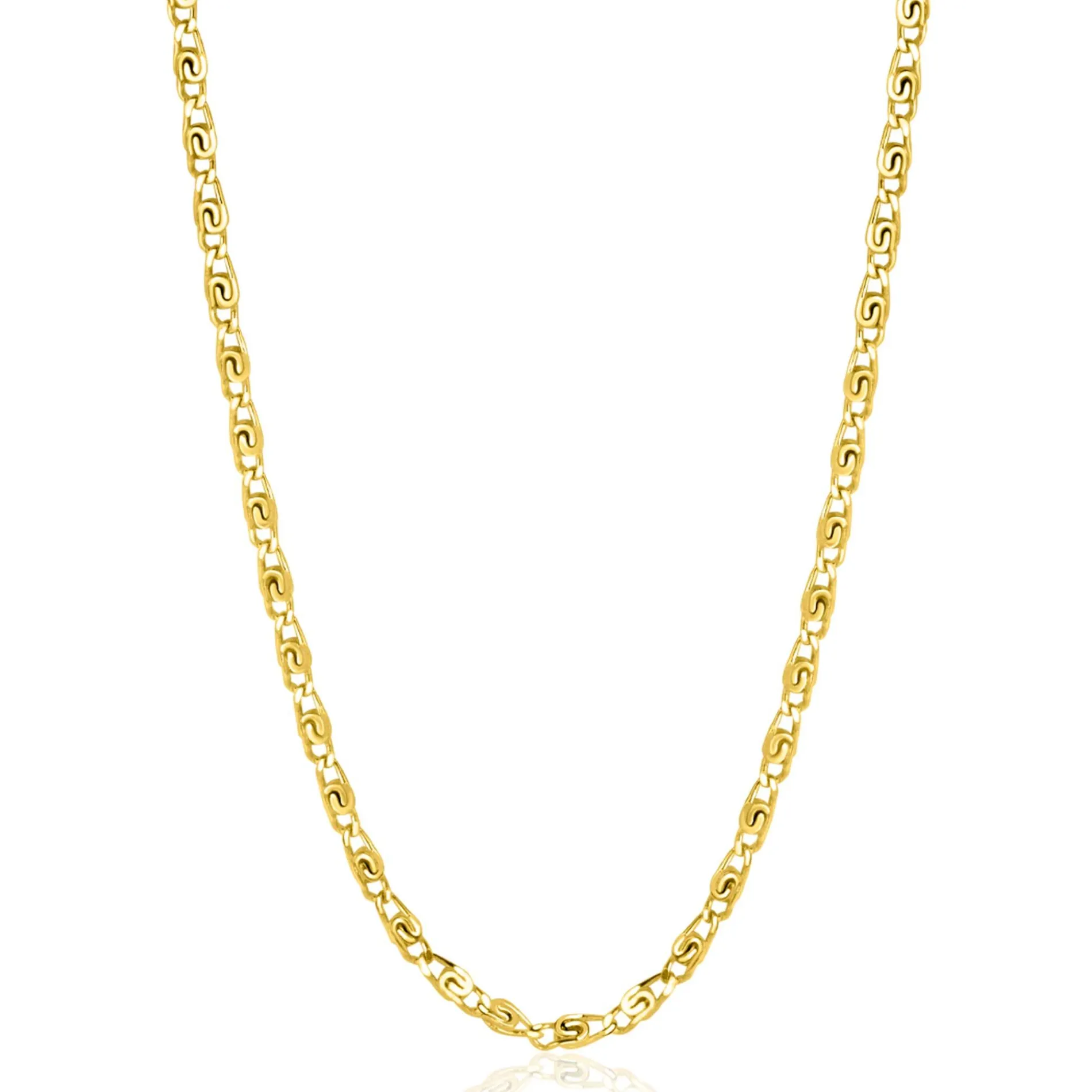 ZINZI gold plated zilveren scroll schakelketting, waarbij de schakels een dubbele krul/kronkeling maken 42-45cm ZIC2479G