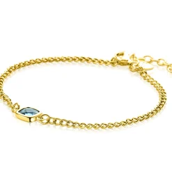 ZINZI gold plated zilveren gourmet armband met vierkante zetting bezet met indigo blauwe kleursteen 16-19cm ZIA2417G