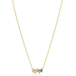 ZINZI gold plated zilveren ketting met multi-color rechthoekige kleurstenen 42-45cm ZIC2739