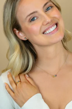 ZINZI gold plated zilveren ketting met multi-color rechthoekige kleurstenen 42-45cm ZIC2739