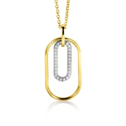 ZINZI gold plated zilveren ovale hanger 32mm bezet met witte zirconia's ZIH2329 (zonder collier)