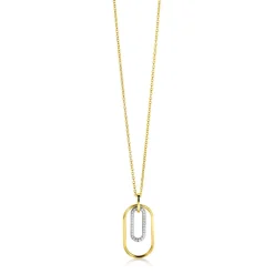 ZINZI gold plated zilveren ovale hanger 32mm bezet met witte zirconia's ZIH2329 (zonder collier)
