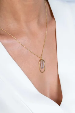 ZINZI gold plated zilveren ovale hanger 32mm bezet met witte zirconia's ZIH2329 (zonder collier)
