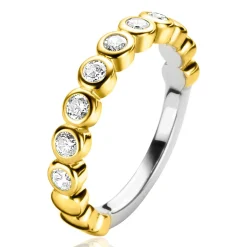 ZINZI gold plated zilveren aanschuifring met ronde witte zirconia's ZIR1311Y