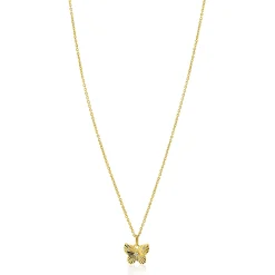 ZINZI gold plated zilveren ketting 42-45cm met vlinder hanger, bezet met witte zirkonia's ZIC2742