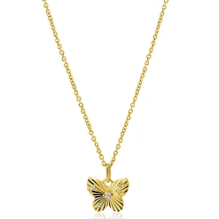 ZINZI gold plated zilveren ketting 42-45cm met vlinder hanger, bezet met witte zirkonia's ZIC2742