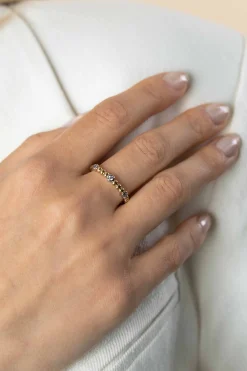 ZINZI gold plated zilveren aanschuifring met bolletjes scheen en drie ronde zettingen bezet met witte zirconia ZIR2569