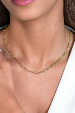 ZINZI gold plated zilveren multi-look ketting 42cm met twee trendy schakels en kapittel-sluiting ZIC2380