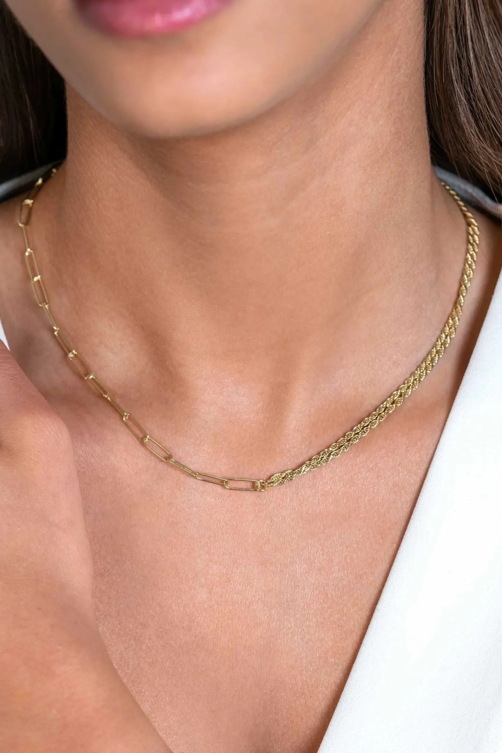 ZINZI gold plated zilveren multi-look ketting 42cm met twee trendy schakels en kapittel-sluiting ZIC2380