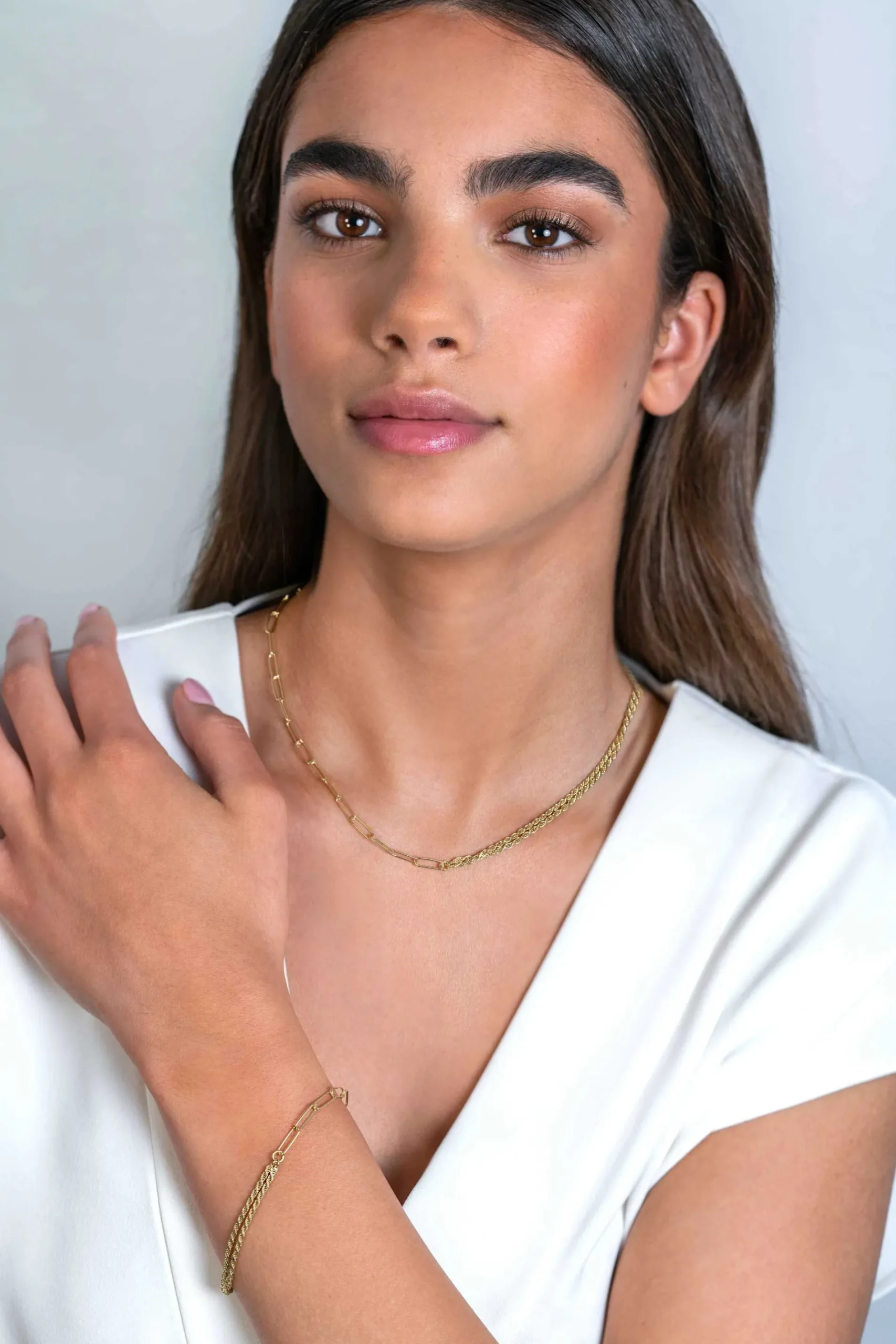 ZINZI gold plated zilveren multi-look ketting 42cm met twee trendy schakels en kapittel-sluiting ZIC2380