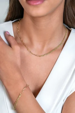 ZINZI gold plated zilveren multi-look ketting 42cm met twee trendy schakels en kapittel-sluiting ZIC2380