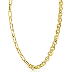 ZINZI gold plated zilveren ketting 45cm met twee stoere schakels gecombineerd: jasseron en ovale schakels (8,5mm breed) ZIC2477G