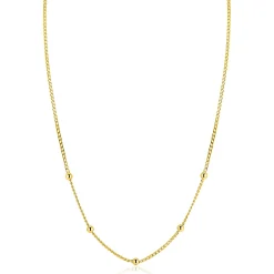 ZINZI gold plated zilveren gourmet ketting met vijf bolletjes 42–45cm ZIC2714G