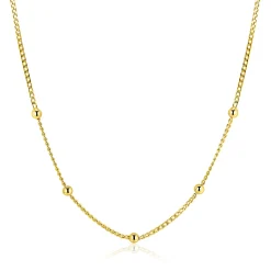 ZINZI gold plated zilveren gourmet ketting met vijf bolletjes 42–45cm ZIC2714G