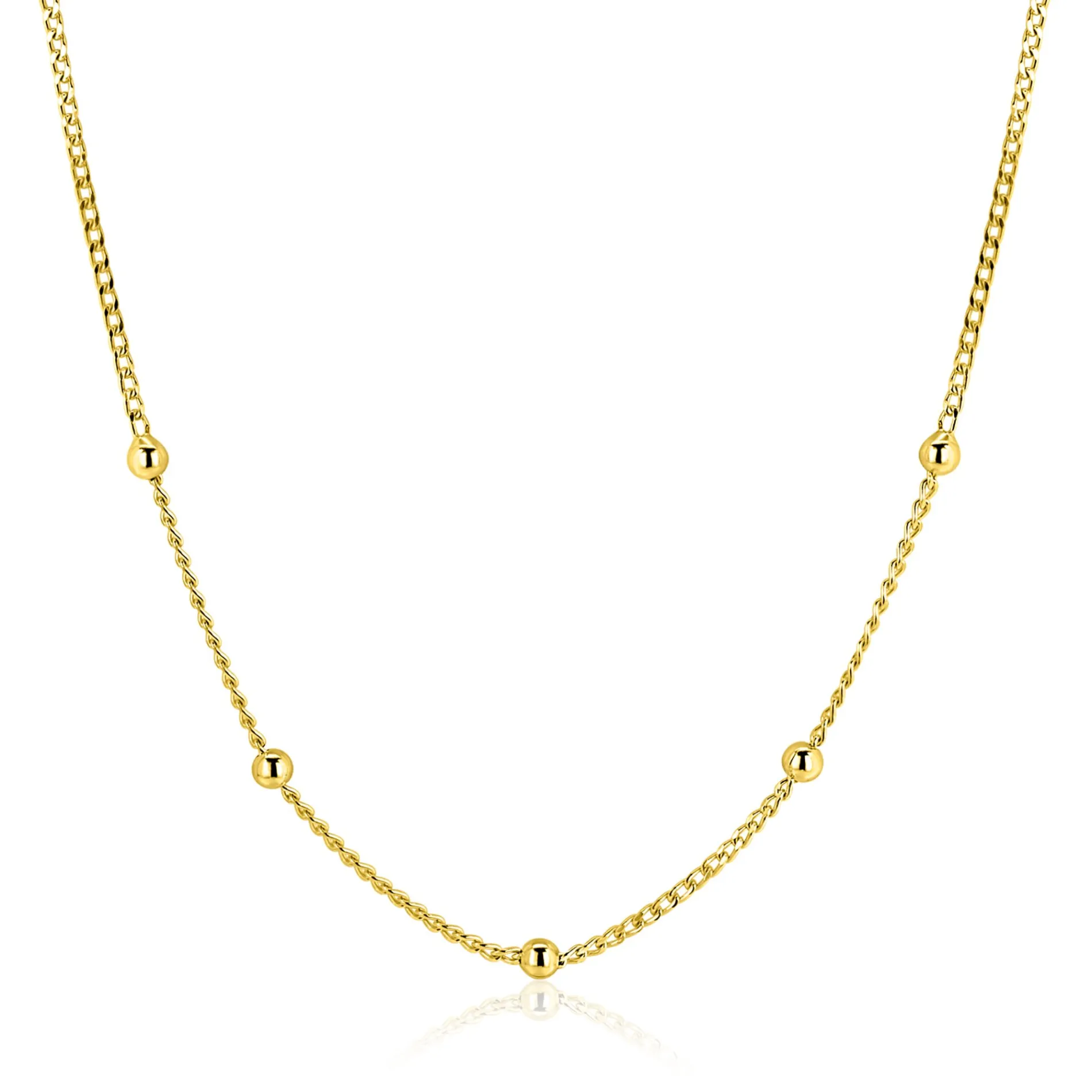 ZINZI gold plated zilveren gourmet ketting met vijf bolletjes 42–45cm ZIC2714G