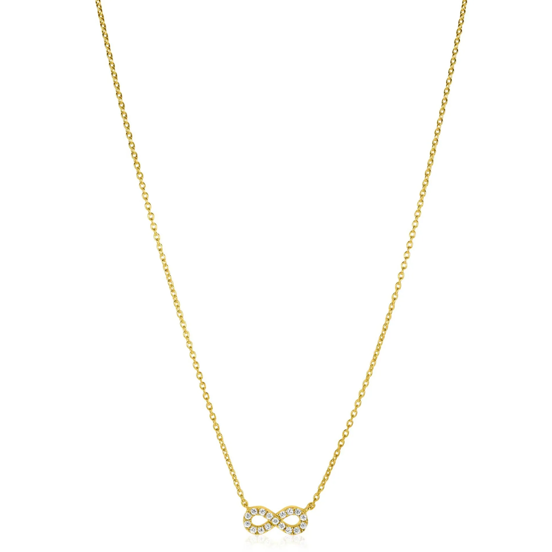 ZINZI gold plated zilveren ketting met Infinity teken, vol bezet met witte zirconia's 42-45cm ZIC2597Y