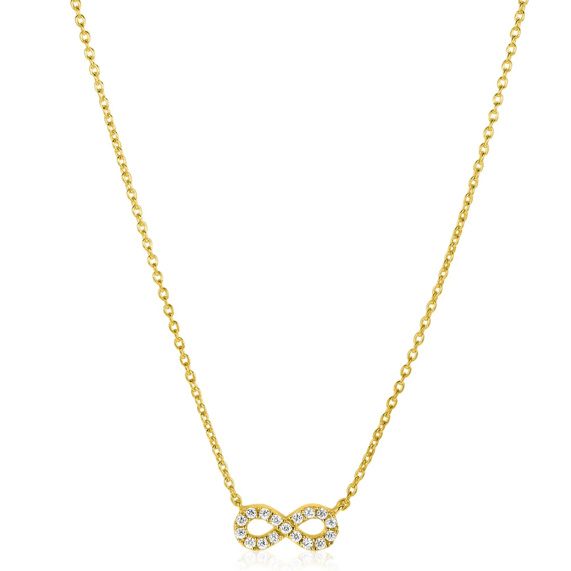ZINZI gold plated zilveren ketting met Infinity teken, vol bezet met witte zirconia's 42-45cm ZIC2597Y