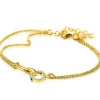 ZINZI gold plated zilveren multi-look armband met twee kettinkjes, verbonden aan een ovale schakel en open rondje bezet met witte zirconia's 17-20cm ZIA2463Y
